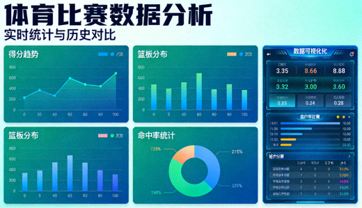 体育数据分析界面,展示比赛统计图表与数据可视化面板